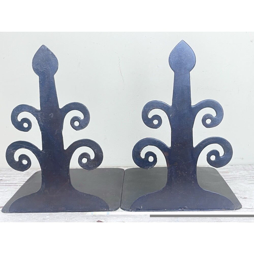Vintage Rustic Solid Ornate Iron Bookends Fleur-de-lis Design / Farmhouse Home